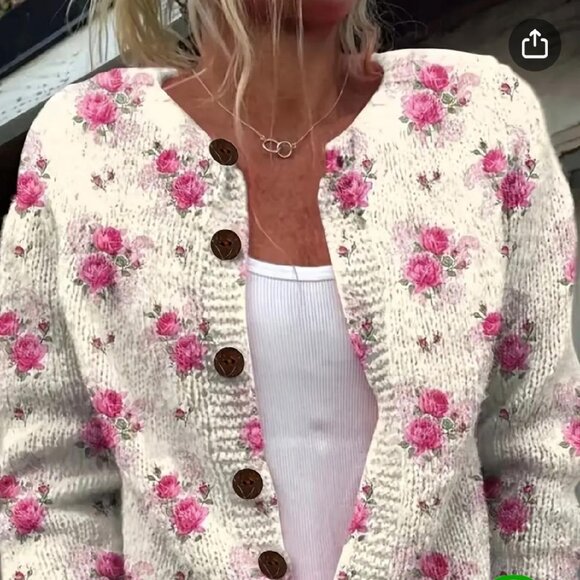 Unbranded Sweaters - NWOT Gorgeous Pink Rose Floral Print Knit Cardigan Sweater Layering Size 2XL